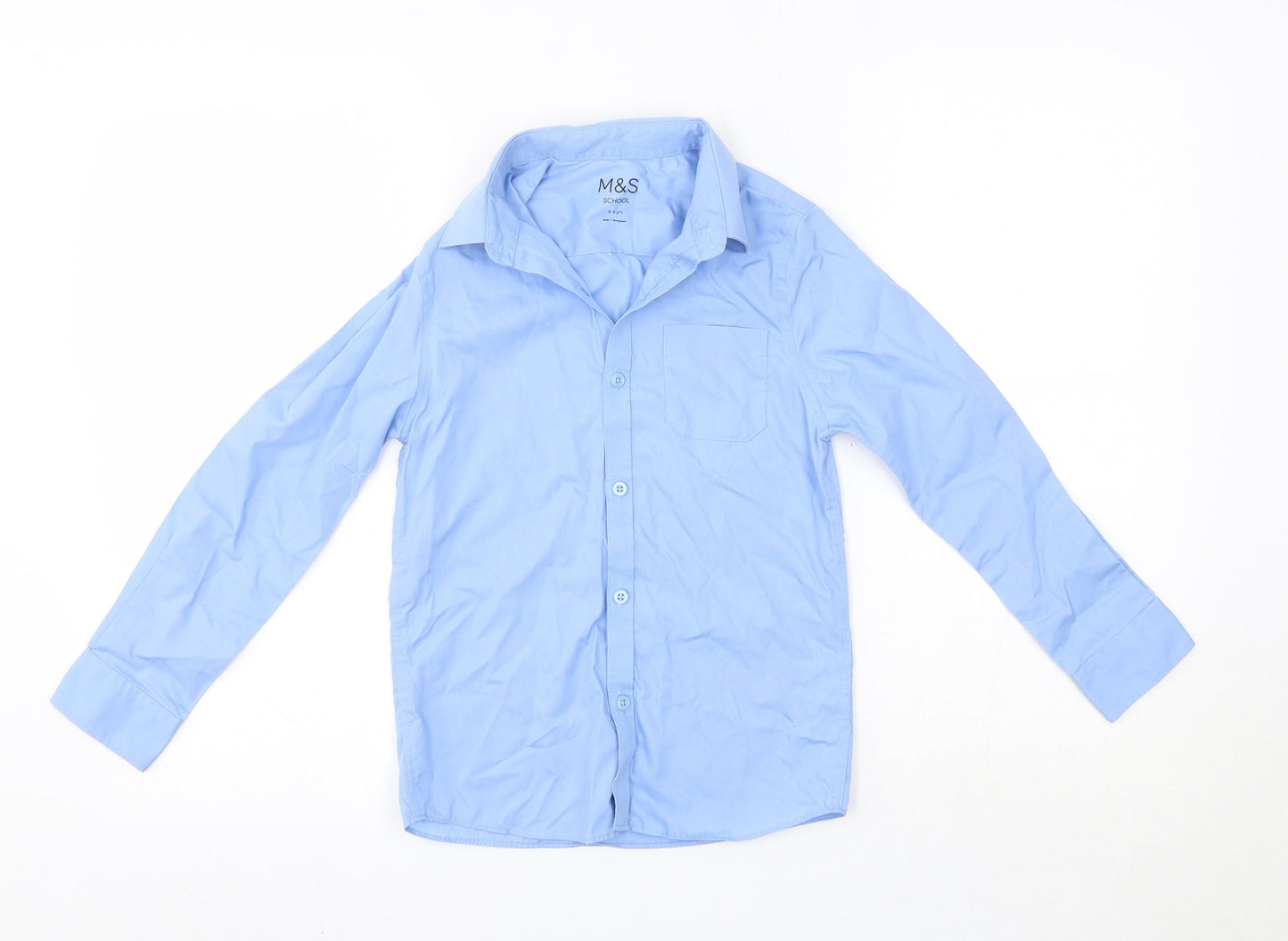 M&S Boys Blue  Cotton Basic Button-Up Size 8-9 Years Collared  - School