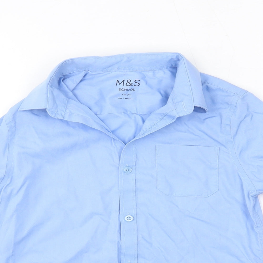 M&S Boys Blue  Cotton Basic Button-Up Size 8-9 Years Collared  - School
