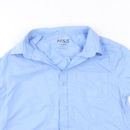 M&S Boys Blue  Cotton Basic Button-Up Size 8-9 Years Collared  - School
