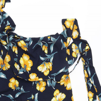 QED London Womens Blue Floral Polyester Trousers  Size 12 L20 in Regular