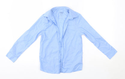 Additional front view of Marks & Spencer boys’ blue cotton basic button-up, size 8-9, years collared - school