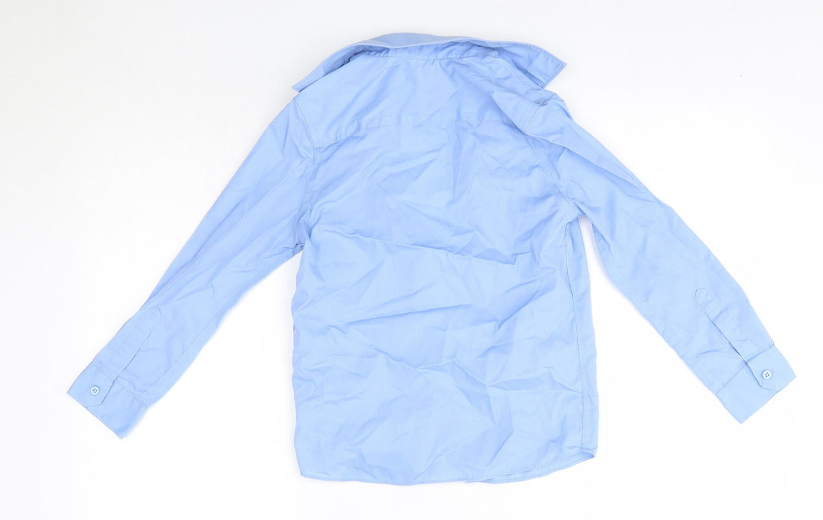 Back view of Marks & Spencer boys’ blue cotton basic button-up, size 8-9, years collared - school