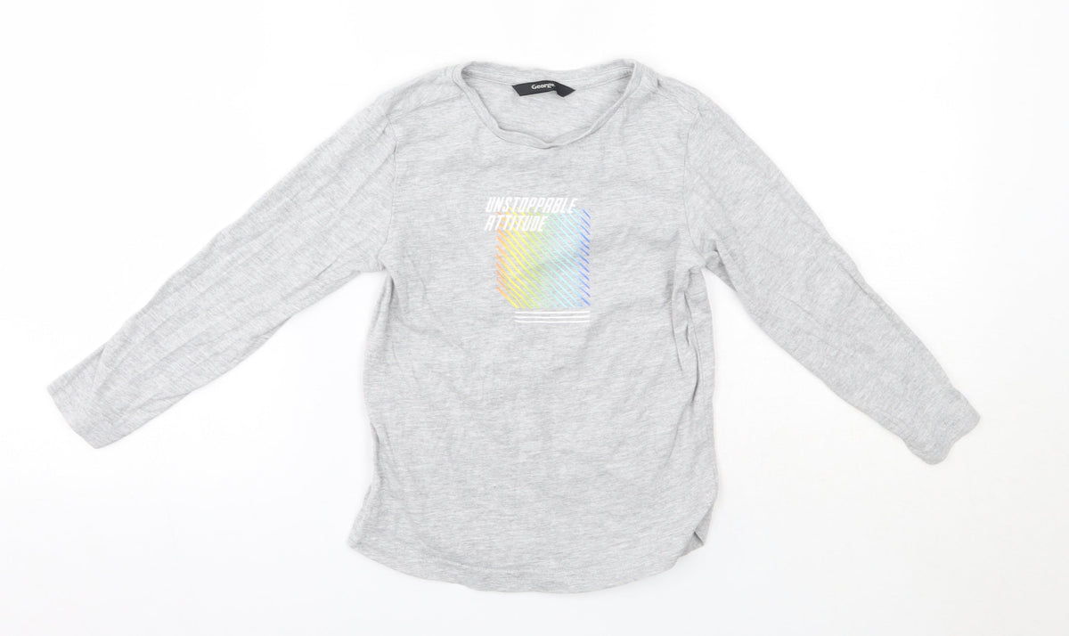 Additional front view of George boys’ grey cotton basic casual, size 4-5, years round neck