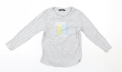 Additional front view of George boys’ grey cotton basic casual, size 4-5, years round neck