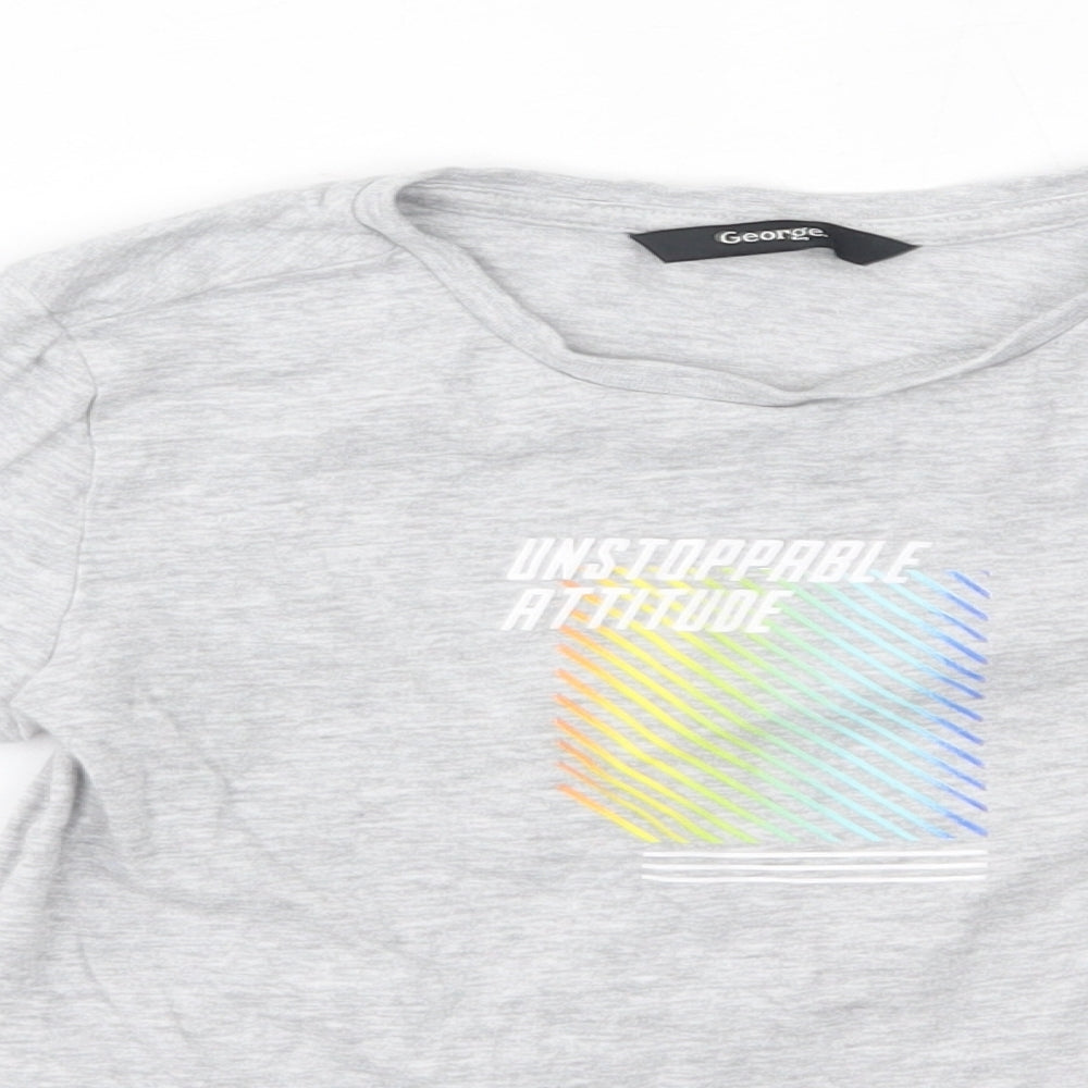 Close-up detail of George boys’ grey cotton basic casual, size 4-5, years round neck