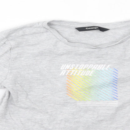 Close-up detail of George boys’ grey cotton basic casual, size 4-5, years round neck