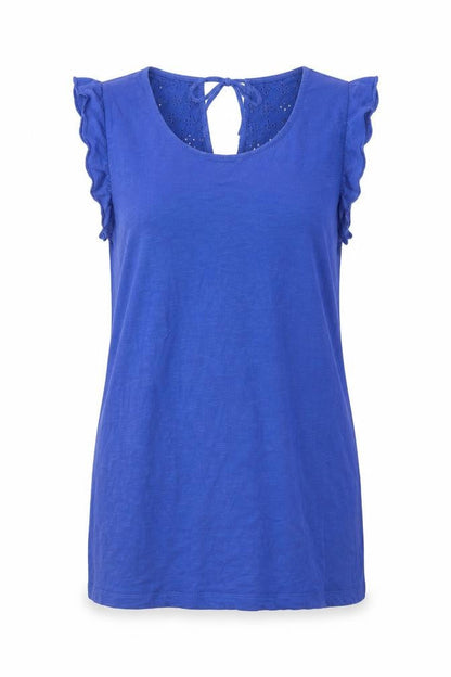 Front view of Mama Licous women’s blue cotton basic blouse, size M, round neck
