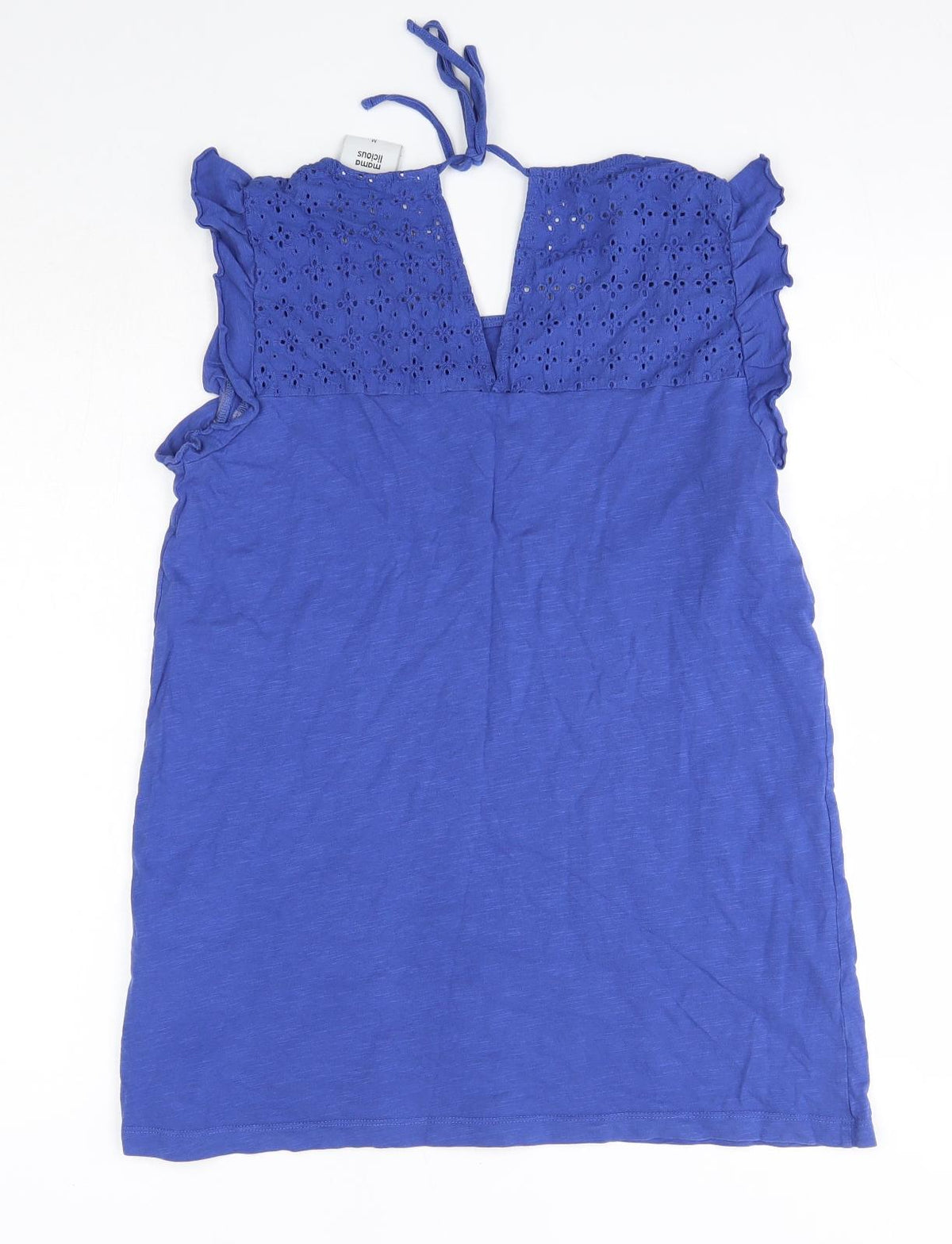 Back view of Mama Licous women’s blue cotton basic blouse, size M, round neck