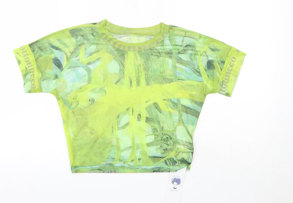 Additional front view of Do My Self women’s green polyester basic blouse, size L, round neck