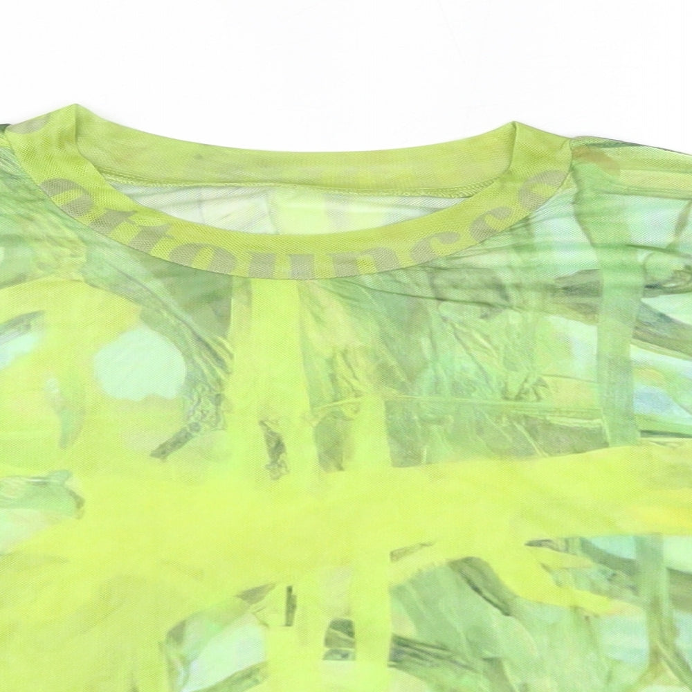 Close-up detail of Do My Self women’s green polyester basic blouse, size L, round neck