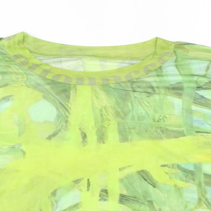 Close-up detail of Do My Self women’s green polyester basic blouse, size L, round neck