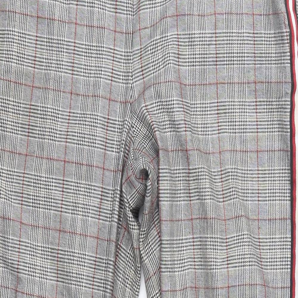 Primark Womens Grey Check Polyester Dress Pants Trousers Size 8 L25 in Regular