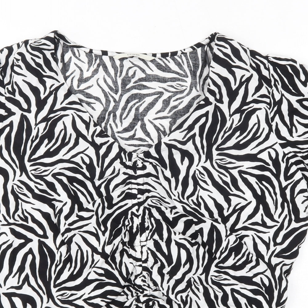 George Womens Black Striped Viscose Basic Blouse Size 16 V-Neck