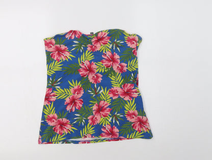 Originals Womens Blue Floral Cotton Basic Blouse Size 12 Off the Shoulder