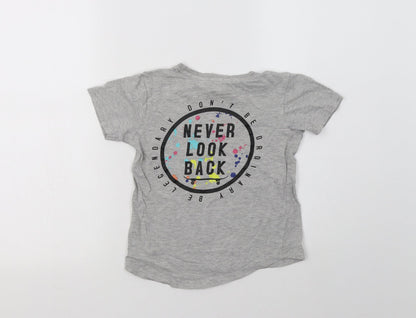 George Girls Grey  Cotton Basic T-Shirt Size 6-7 Years Crew Neck