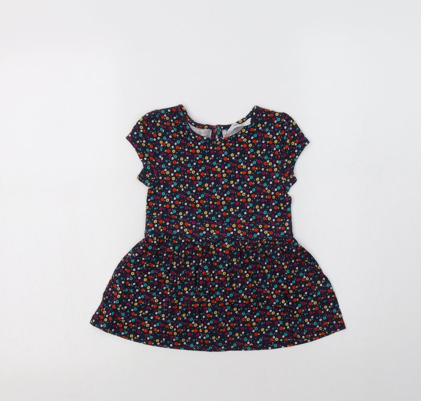 George Girls Blue Floral Cotton A-Line  Size 2-3 Years  Crew Neck