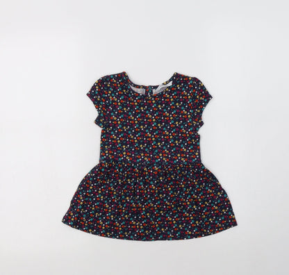 George Girls Blue Floral Cotton A-Line  Size 2-3 Years  Crew Neck