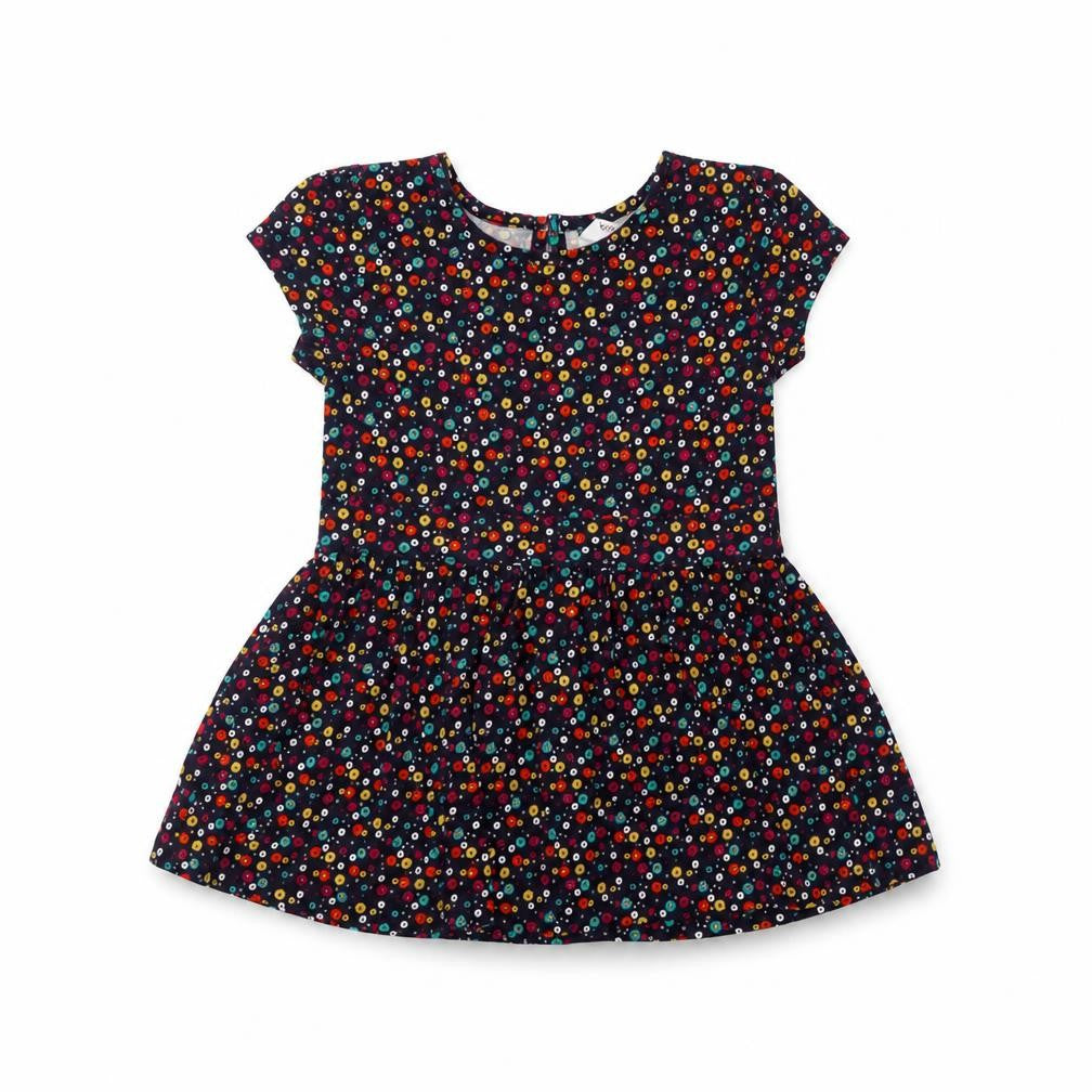 Front view of George girls’ blue floral cotton a-line, size 2-3, years crew neck