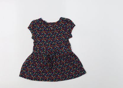 George Girls Blue Floral Cotton A-Line  Size 2-3 Years  Crew Neck