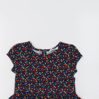 George Girls Blue Floral Cotton A-Line  Size 2-3 Years  Crew Neck
