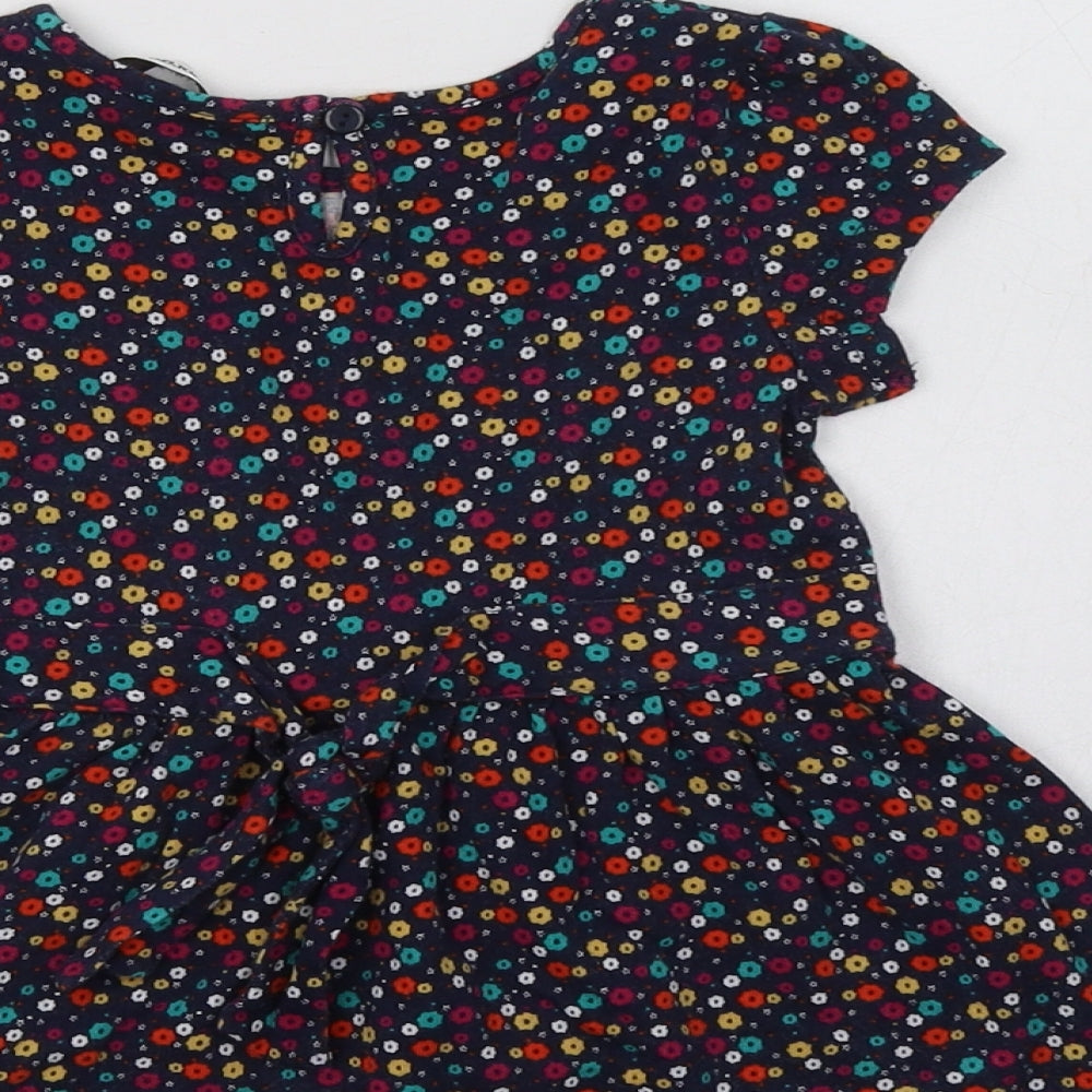 George Girls Blue Floral Cotton A-Line  Size 2-3 Years  Crew Neck