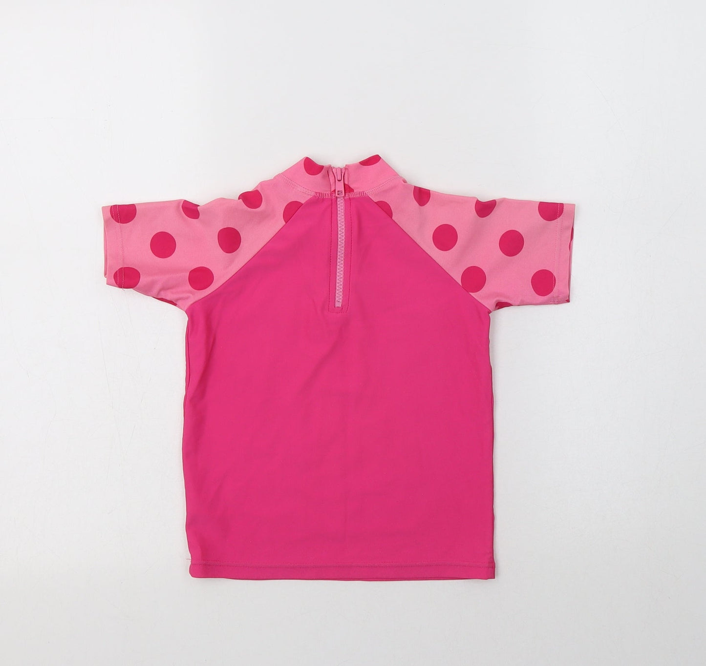 Mini Club Girls Pink Polka Dot Nylon Basic Blouse Size 2-3 Years Mock Neck Zip - Minnie Mouse