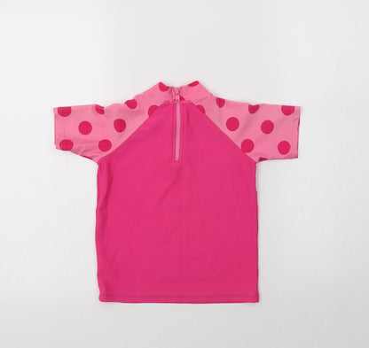 Mini Club Girls Pink Polka Dot Nylon Basic Blouse Size 2-3 Years Mock Neck Zip - Minnie Mouse