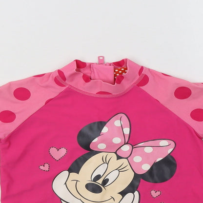 Mini Club Girls Pink Polka Dot Nylon Basic Blouse Size 2-3 Years Mock Neck Zip - Minnie Mouse