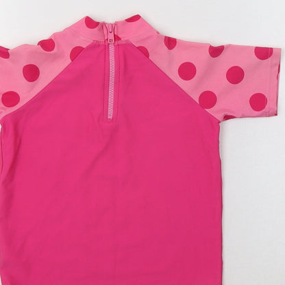 Mini Club Girls Pink Polka Dot Nylon Basic Blouse Size 2-3 Years Mock Neck Zip - Minnie Mouse