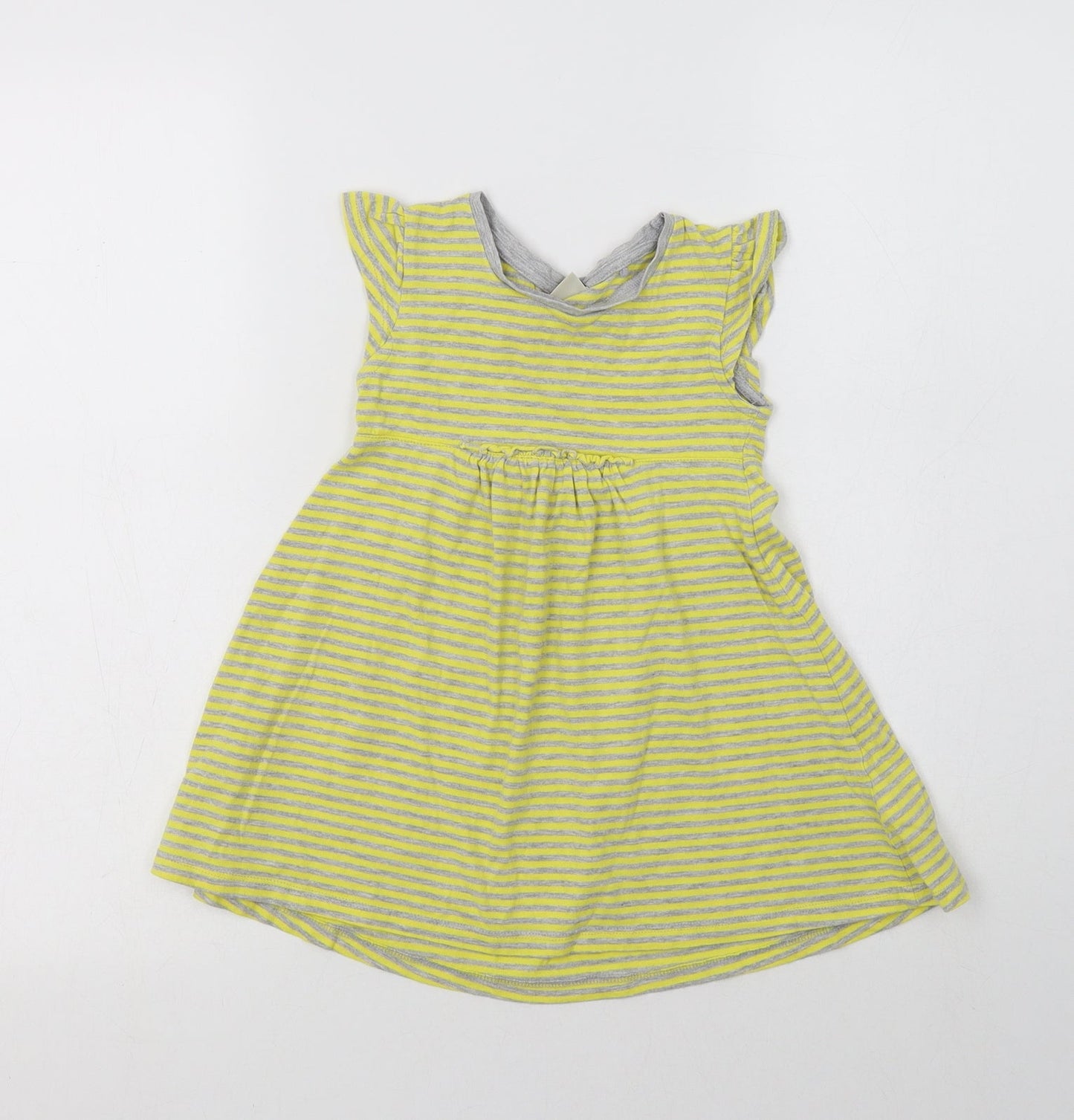 NEXT Girls Yellow Striped Cotton A-Line  Size 2-3 Years  Crew Neck