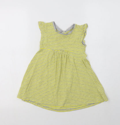 NEXT Girls Yellow Striped Cotton A-Line  Size 2-3 Years  Crew Neck