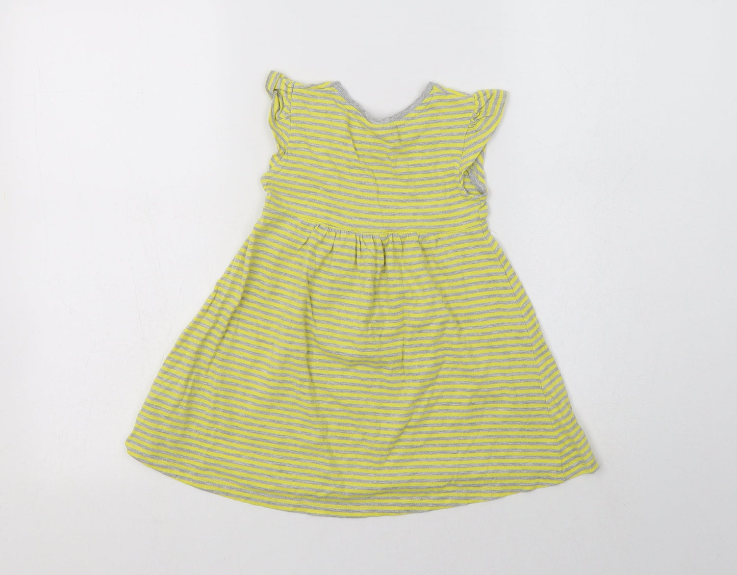 NEXT Girls Yellow Striped Cotton A-Line  Size 2-3 Years  Crew Neck