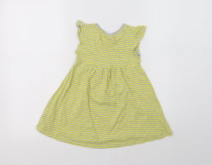 NEXT Girls Yellow Striped Cotton A-Line  Size 2-3 Years  Crew Neck