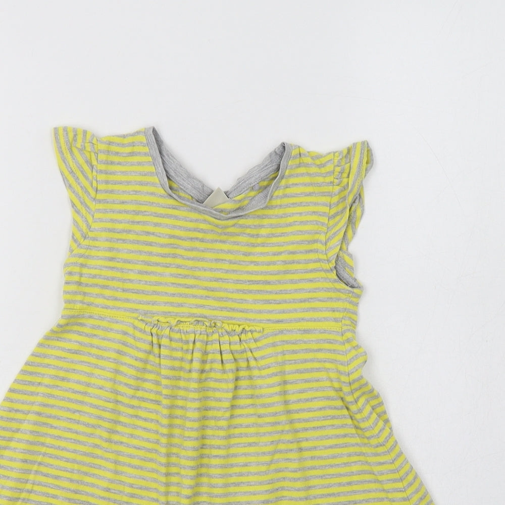 NEXT Girls Yellow Striped Cotton A-Line  Size 2-3 Years  Crew Neck