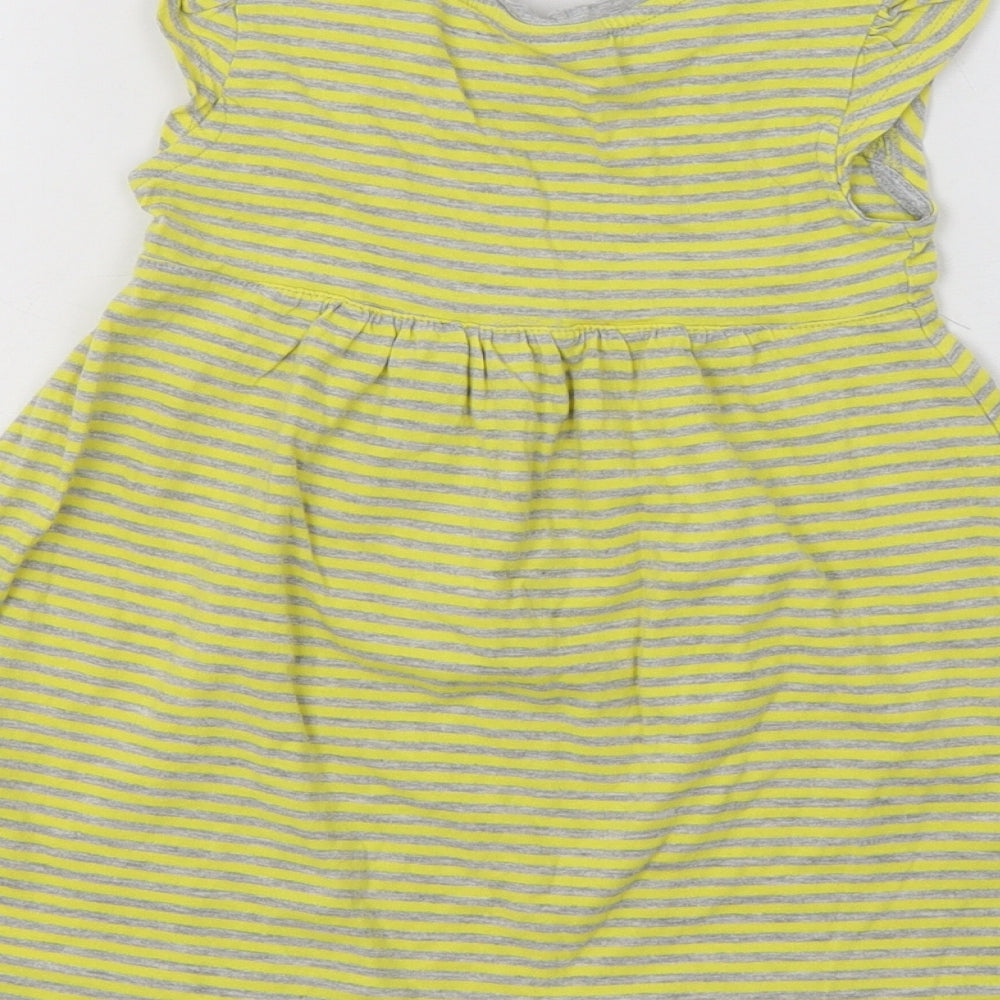 NEXT Girls Yellow Striped Cotton A-Line  Size 2-3 Years  Crew Neck