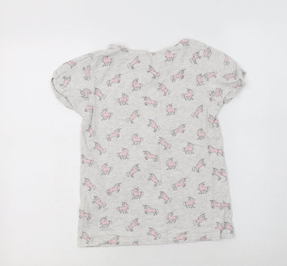 Primark Girls Grey Geometric Cotton Basic T-Shirt Size 10-11 Years Crew Neck  - Unicorn Print