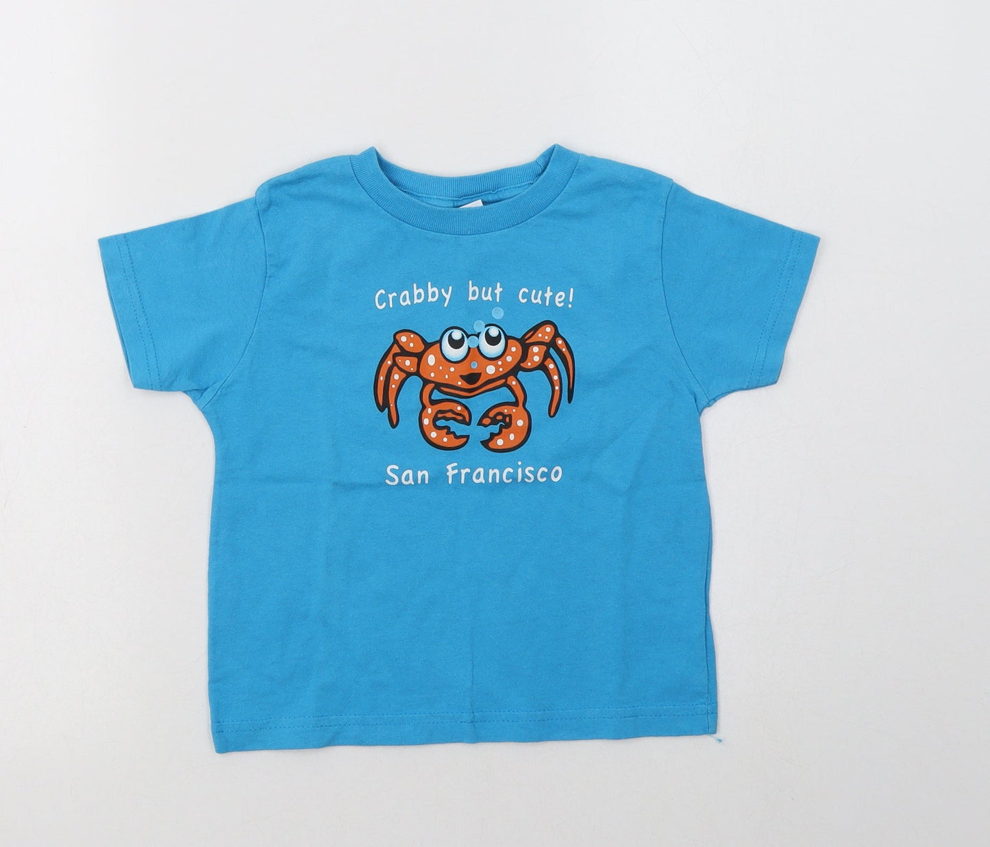 Rabbit Skins Girls Blue  Cotton Basic T-Shirt Size 4 Years Crew Neck  - San Francisco