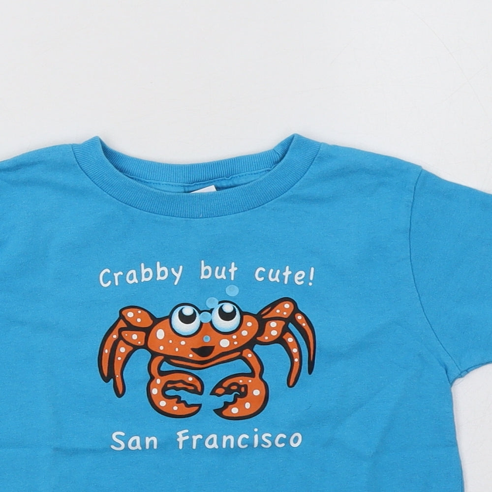 Rabbit Skins Girls Blue  Cotton Basic T-Shirt Size 4 Years Crew Neck  - San Francisco