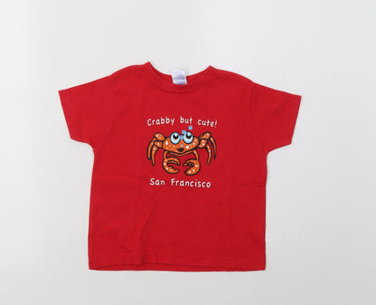 Rabbit Skins Girls Red  Cotton Basic T-Shirt Size 4 Years Crew Neck  - San Francisco
