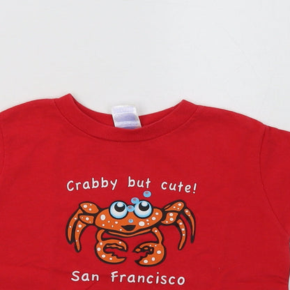 Rabbit Skins Girls Red  Cotton Basic T-Shirt Size 4 Years Crew Neck  - San Francisco