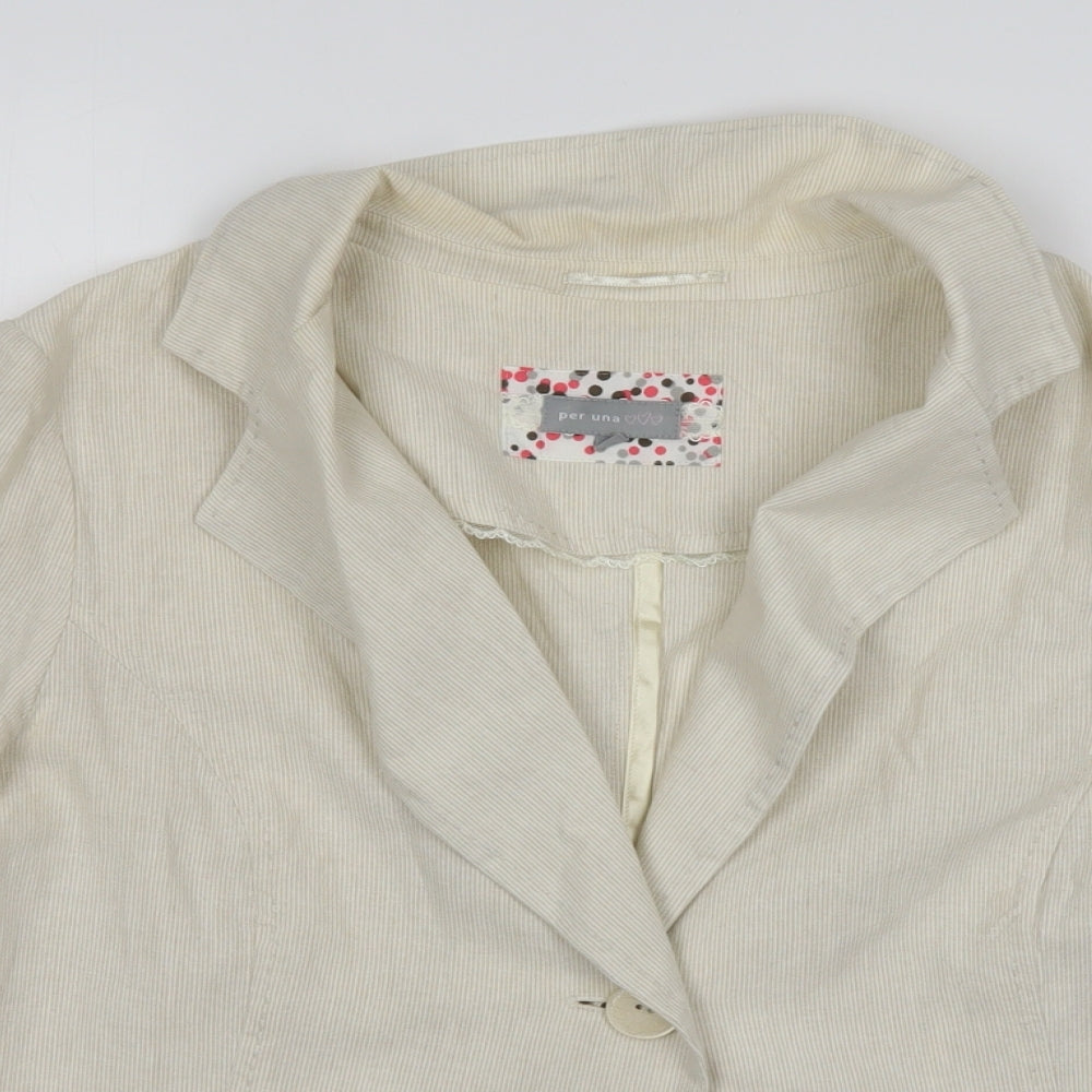Per Una Womens Beige Striped Cotton Jacket Blazer Size 16