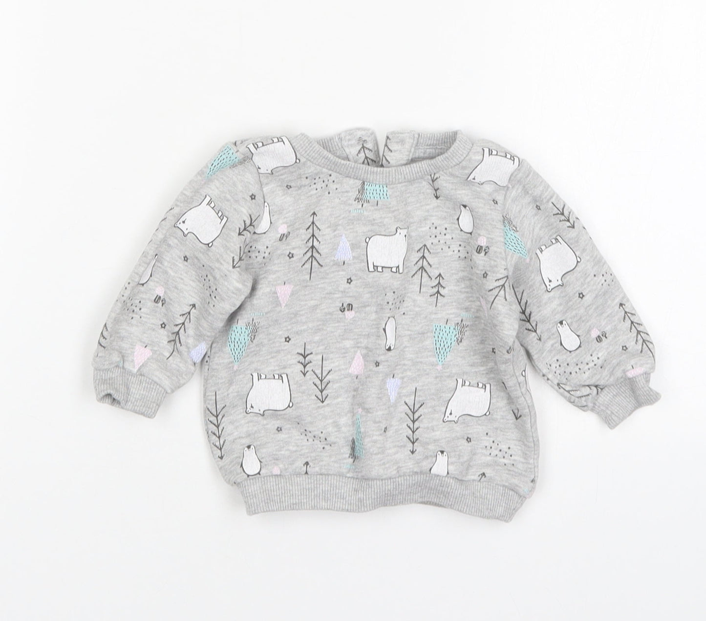 Matalan Girls Grey Animal Print Cotton Pullover Jumper Size 0-3 Months
