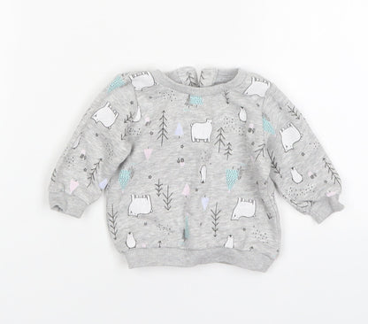 Matalan Girls Grey Animal Print Cotton Pullover Jumper Size 0-3 Months