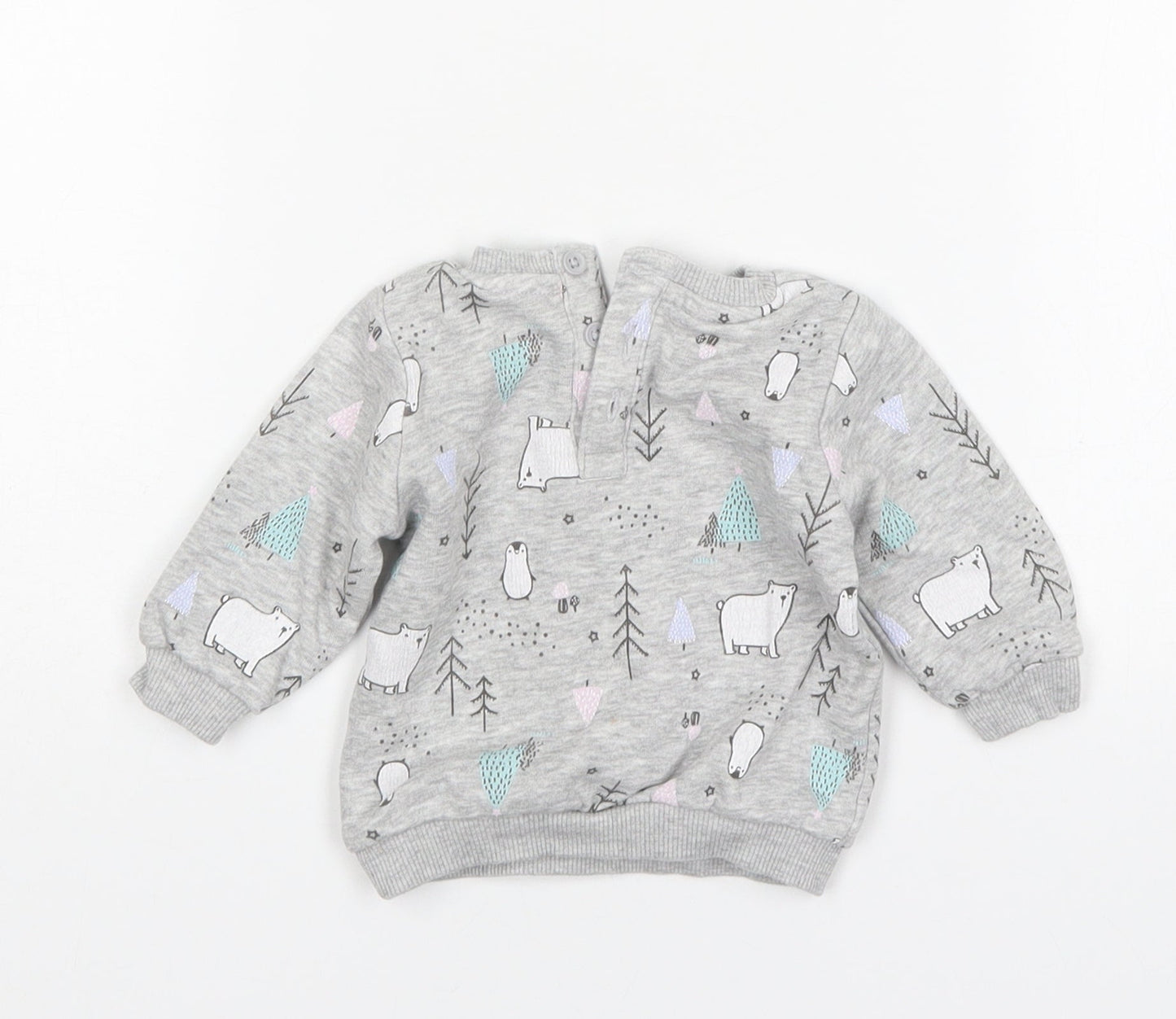 Matalan Girls Grey Animal Print Cotton Pullover Jumper Size 0-3 Months