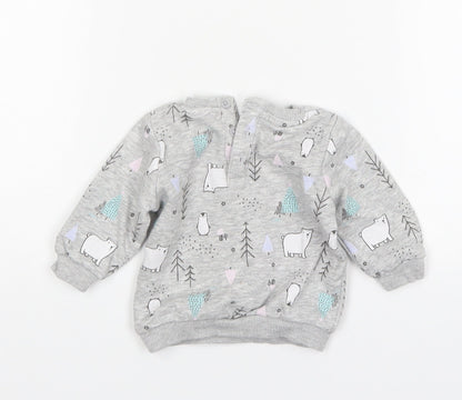 Matalan Girls Grey Animal Print Cotton Pullover Jumper Size 0-3 Months