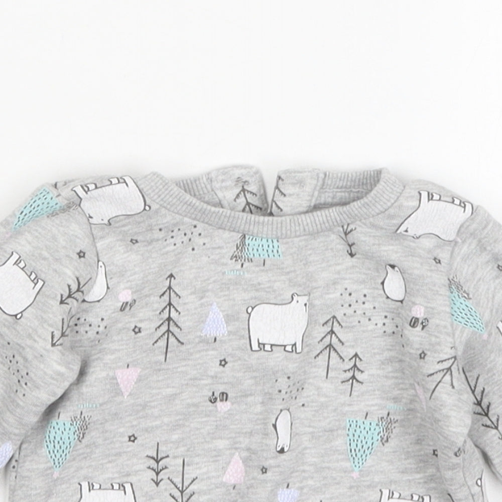 Matalan Girls Grey Animal Print Cotton Pullover Jumper Size 0-3 Months