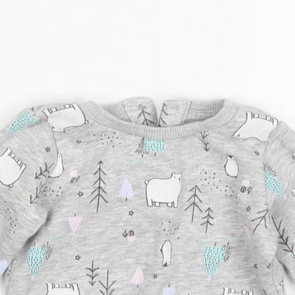 Matalan Girls Grey Animal Print Cotton Pullover Jumper Size 0-3 Months