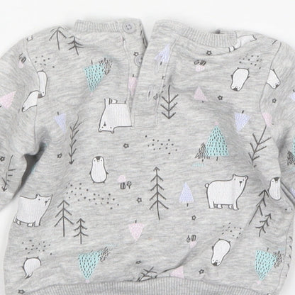 Matalan Girls Grey Animal Print Cotton Pullover Jumper Size 0-3 Months