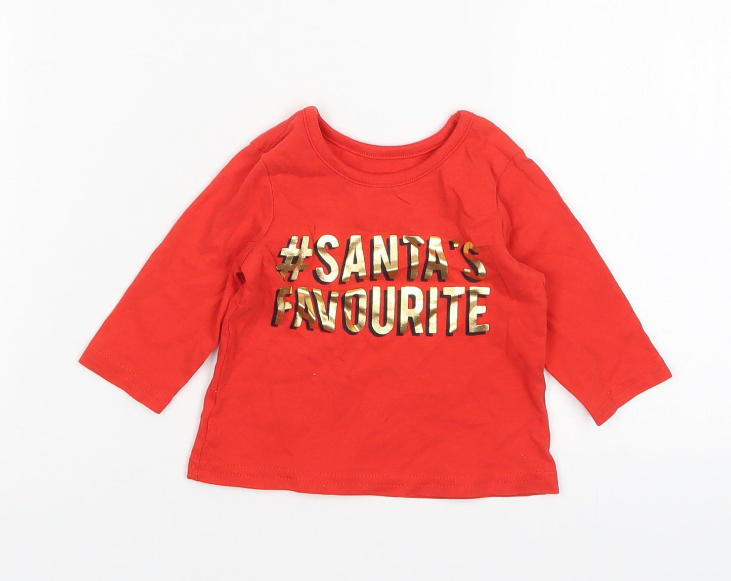 George Boys Red  Cotton Basic T-Shirt Size 3-6 Months Round Neck  - Christmas