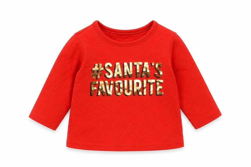 Front view of George boys’ red cotton basic t-shirt, size 3-6, months round neck - christmas